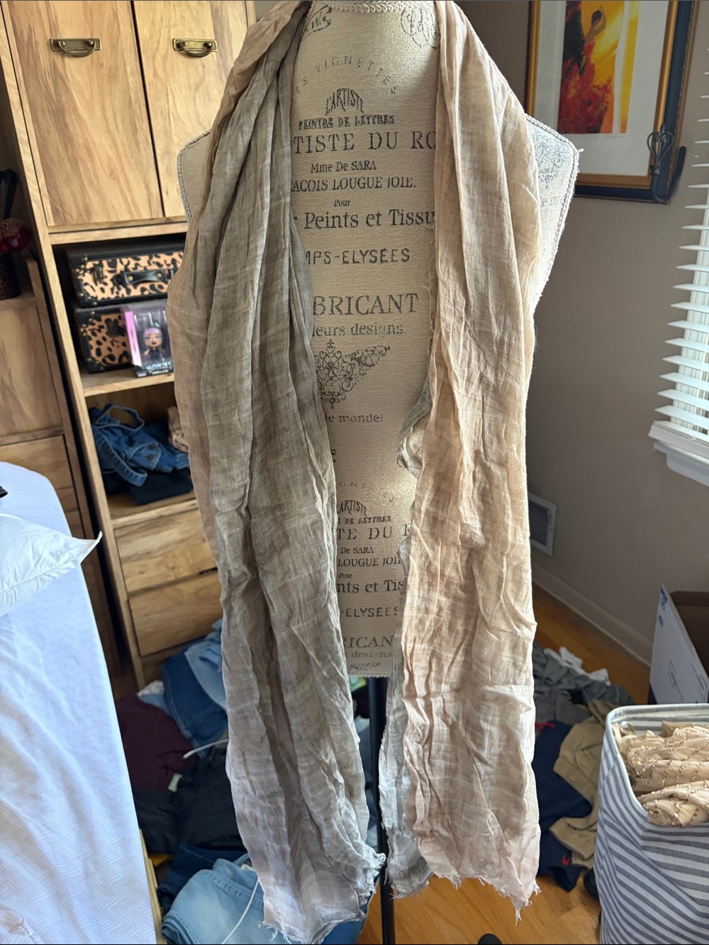 Lightweight Beige and Gray Ombre Scarf - Versatile Wrap